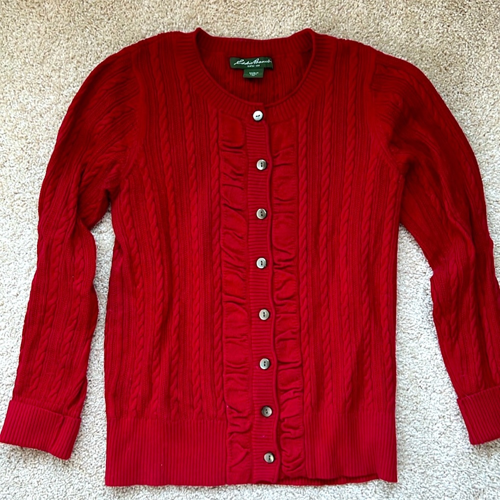 Red cardigan